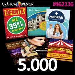 5.000 cópias iguais | Cartaz/Pôster/Folder/Papel Bandeja/Tapete para Carro Verniz Total Frente e Verso 30x42cm | id 462136 | 30x42cm A3 Sulfite Duplo | 2x A4 | Papel Couchê 150g Padrão MELHOR | Impressão FRENTE e VERSO Coloridos | 4x4 cores