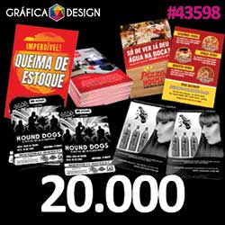 20.000 cópias iguais | Folheto Verniz Total Frente e Verso | id 43598 | 10x14cm A6 PROMO +-4 dentro da Sulfite | Papel Couchê 120g NORMAL | Impressão FRENTE Colorida apenas | 4x0 cores